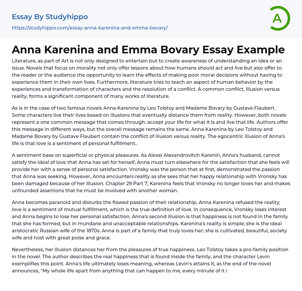 Anna Karenina and Emma Bovary Essay Example