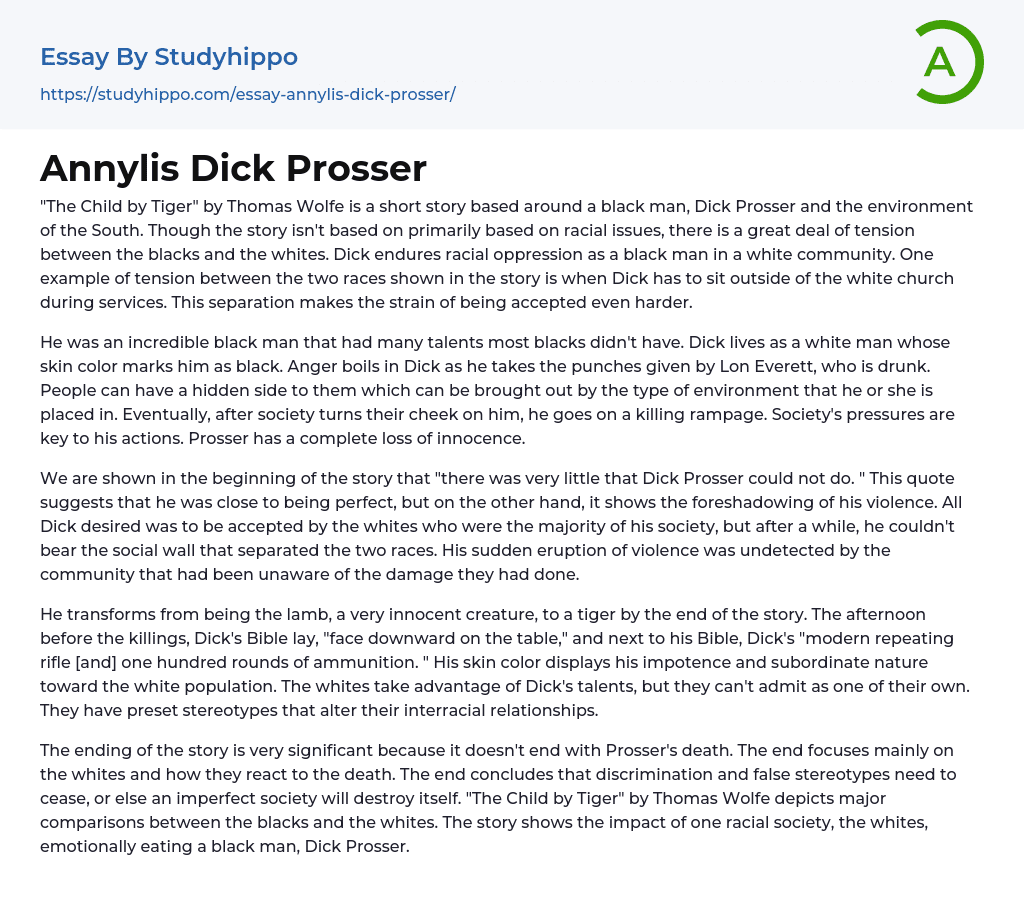 Annylis Dick Prosser Essay Example