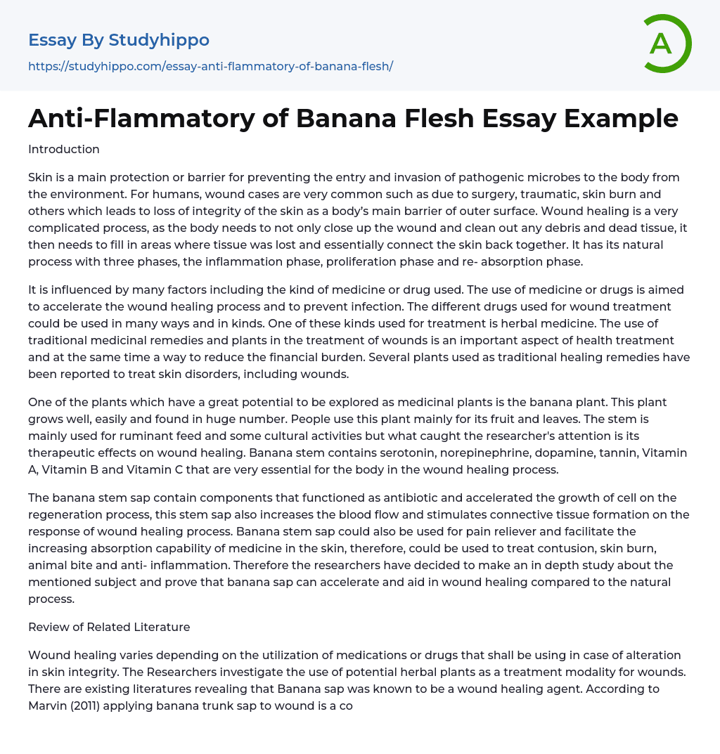 Anti-Flammatory of Banana Flesh Essay Example