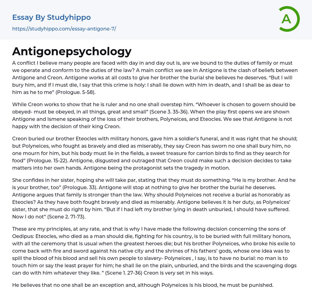 Antigonepsychology Essay Example