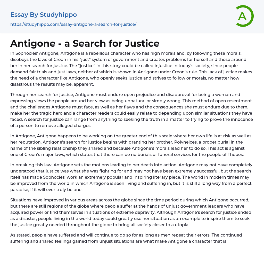 Antigone – a Search for Justice Essay Example