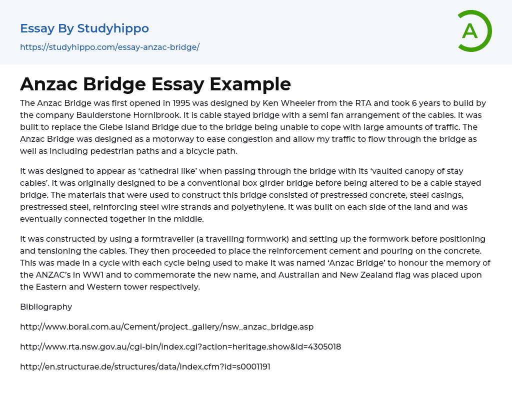 Anzac Bridge Essay Example