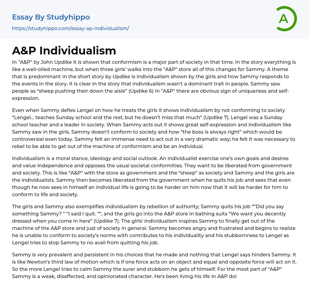 A&P Individualism Essay Example