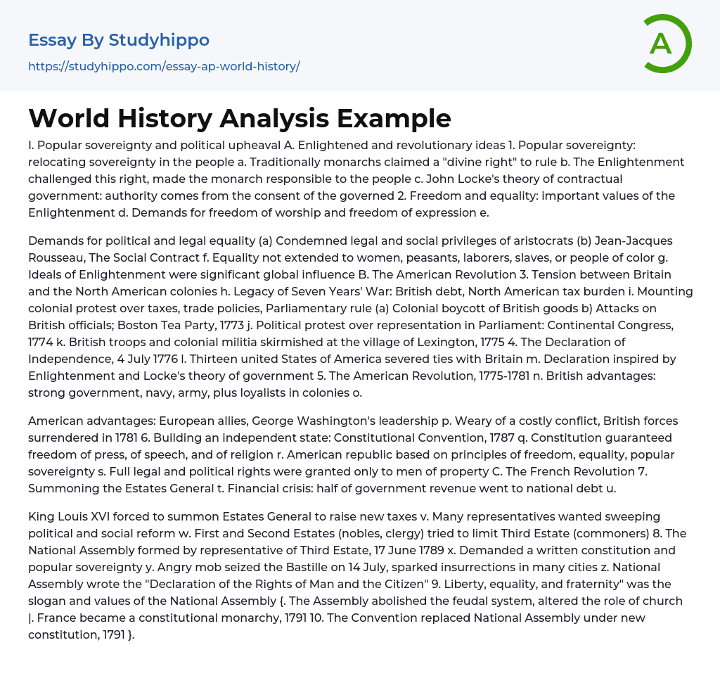 World History Analysis Example Essay Example