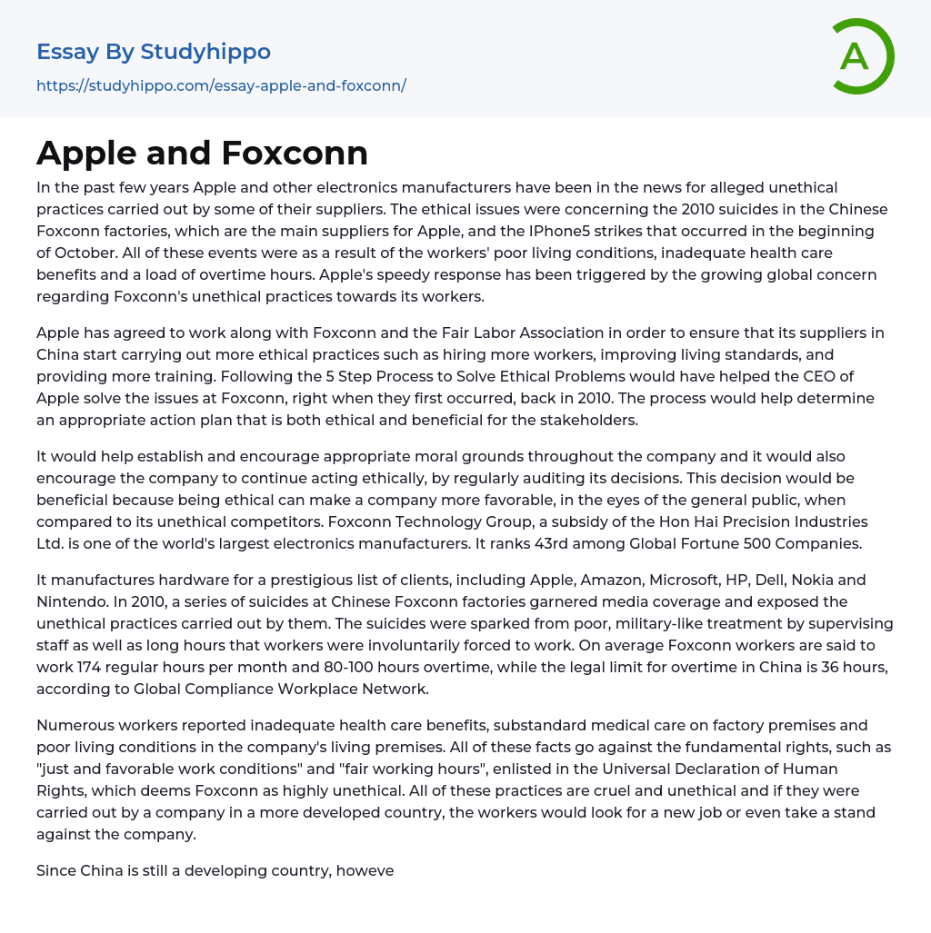 Apple and Foxconn Essay Example
