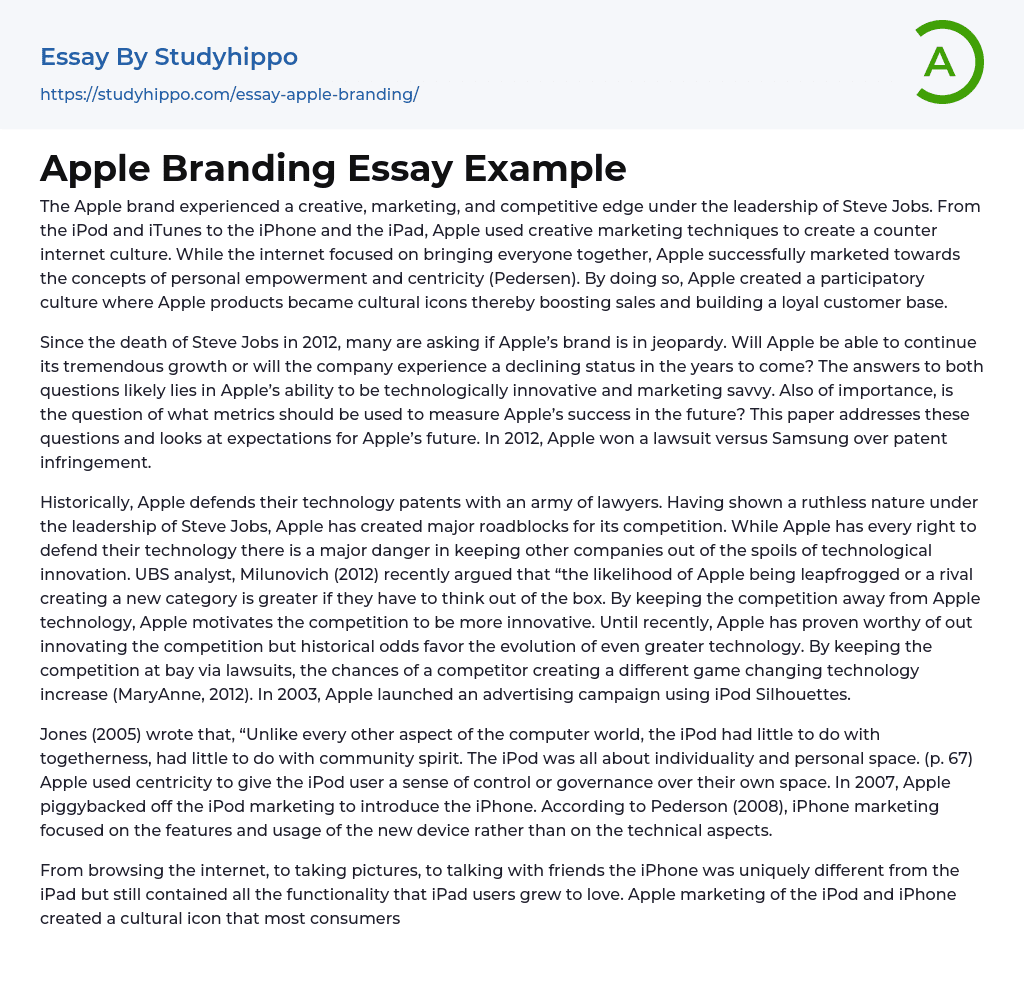 Apple Branding Essay Example