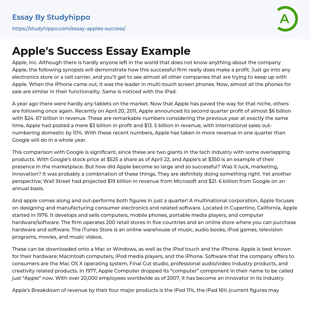 Apple’s Success Essay Example