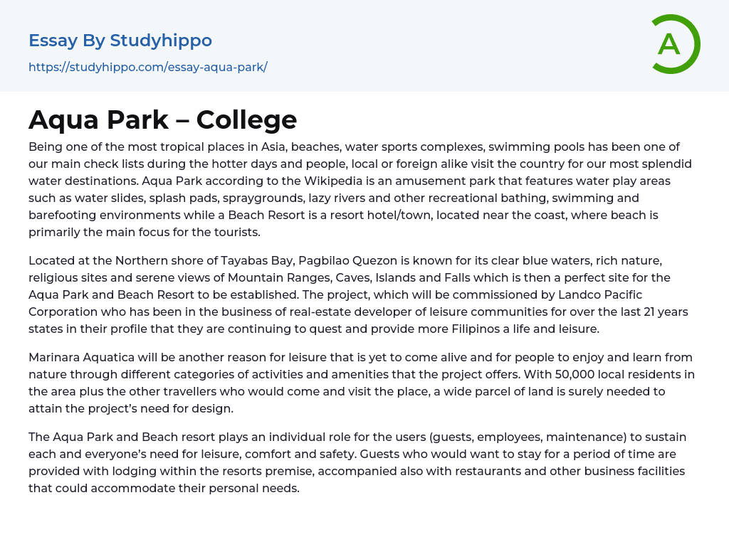 Aqua Park – College Essay Example