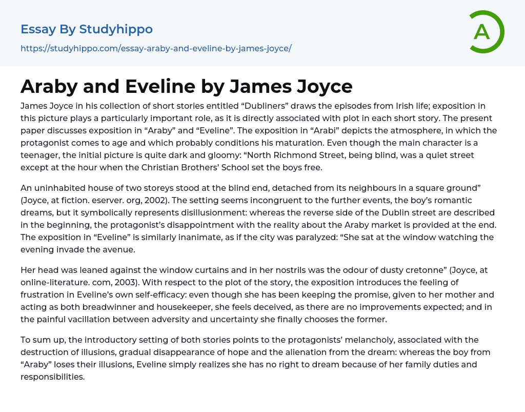 Araby and Eveline by James Joyce Essay Example