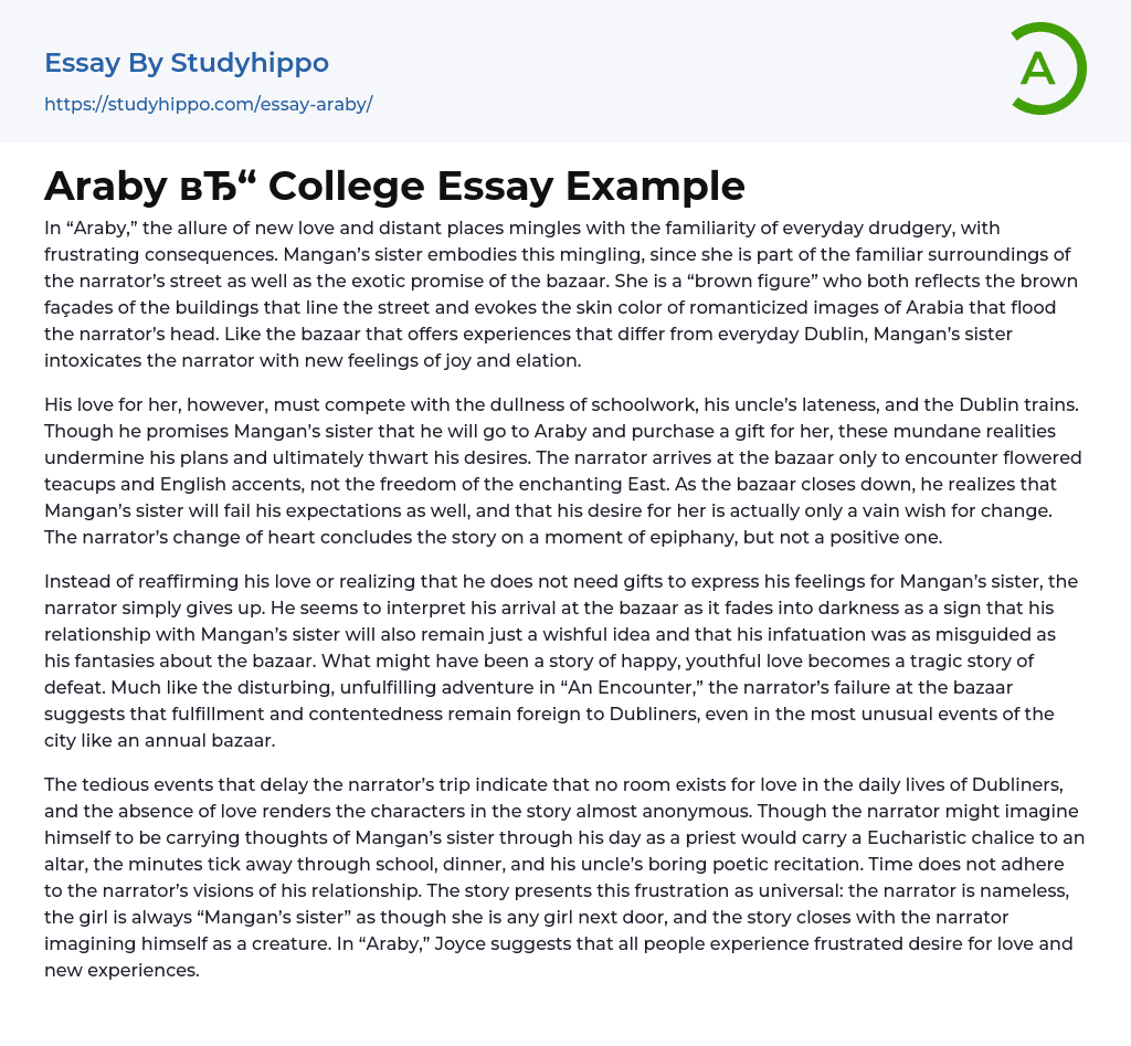 Araby College Essay Example