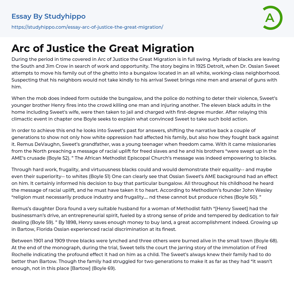 Arc of Justice the Great Migration Essay Example