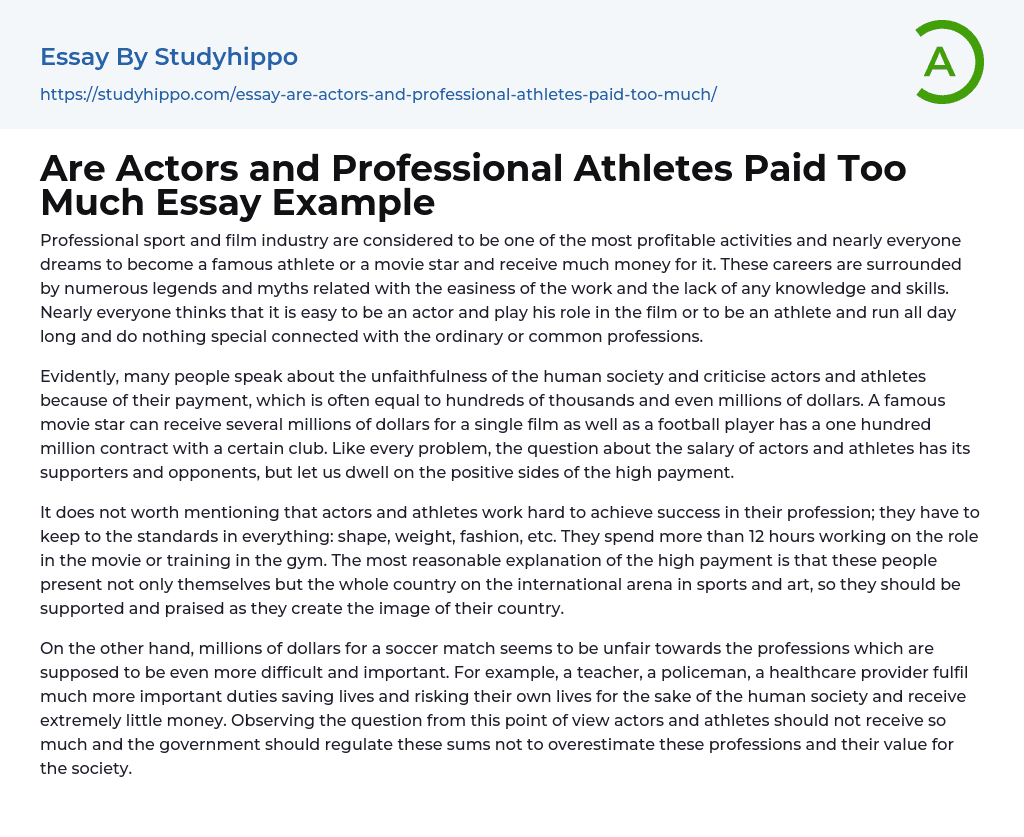Are Actors and Professional Athletes Paid Too Much Essay Example