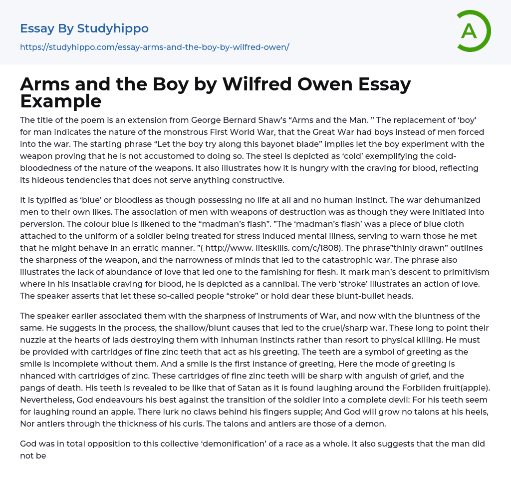 Arms and the Boy by Wilfred Owen Essay Example