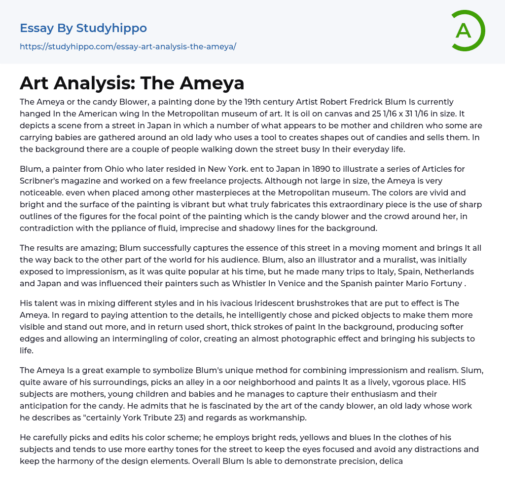Art Analysis: The Ameya Essay Example