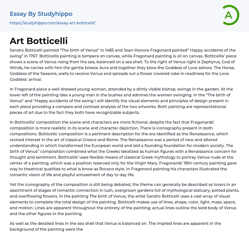 Art Botticelli Essay Example