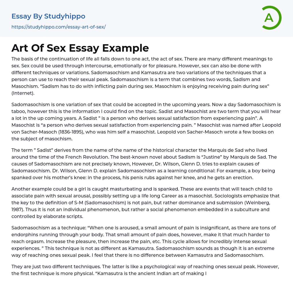 Art Of Sex Essay Example