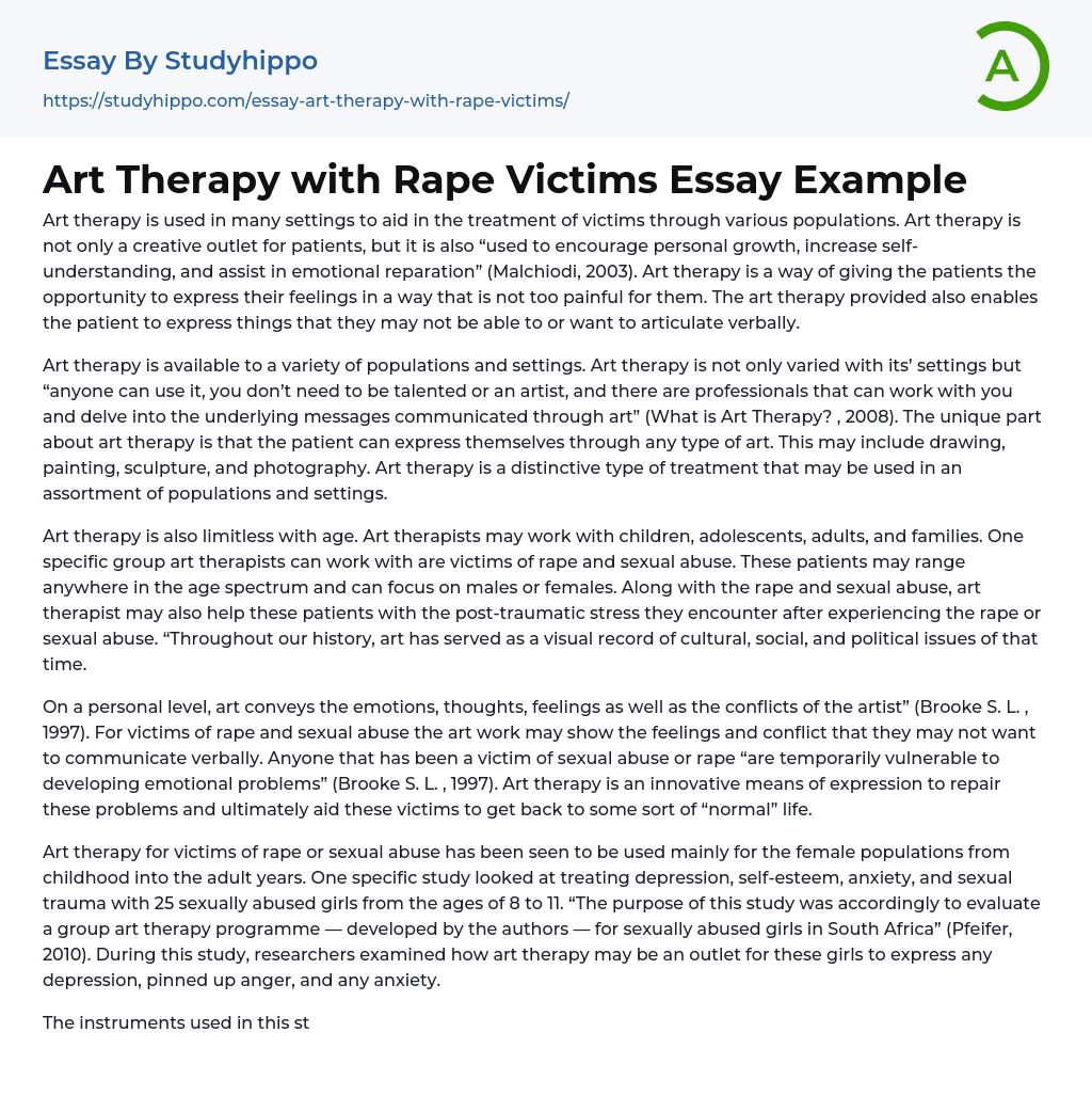 Art Therapy with Rape Victims Essay Example