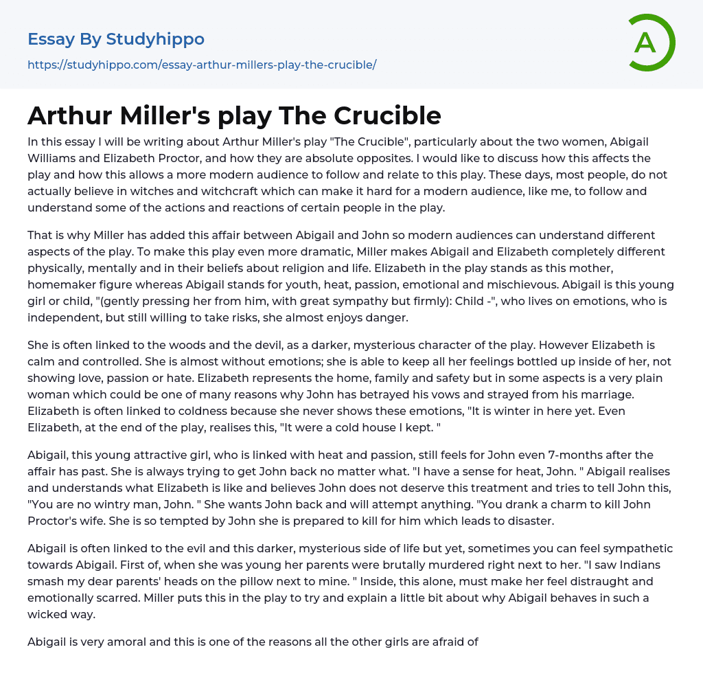 Arthur Millers Play The Crucible Essay Example 7992