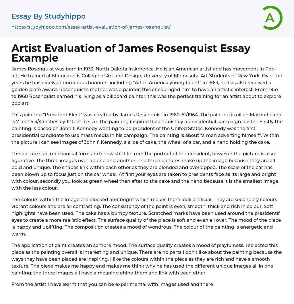 Artist Evaluation of James Rosenquist Essay Example