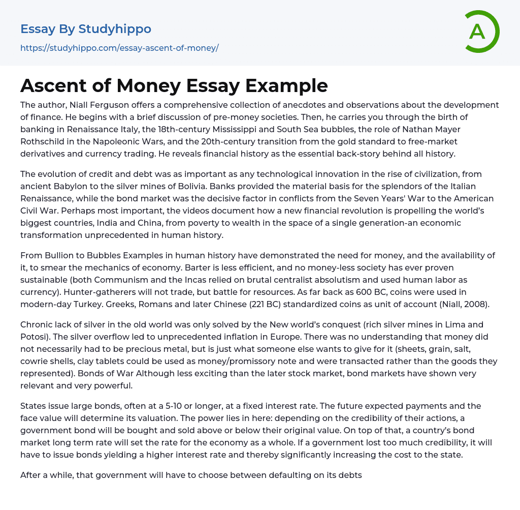 Ascent of Money Essay Example