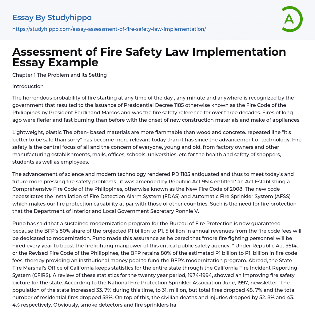 Assessment of Fire Safety Law Implementation Essay Example