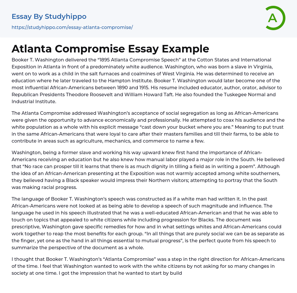 Atlanta Compromise Essay Example