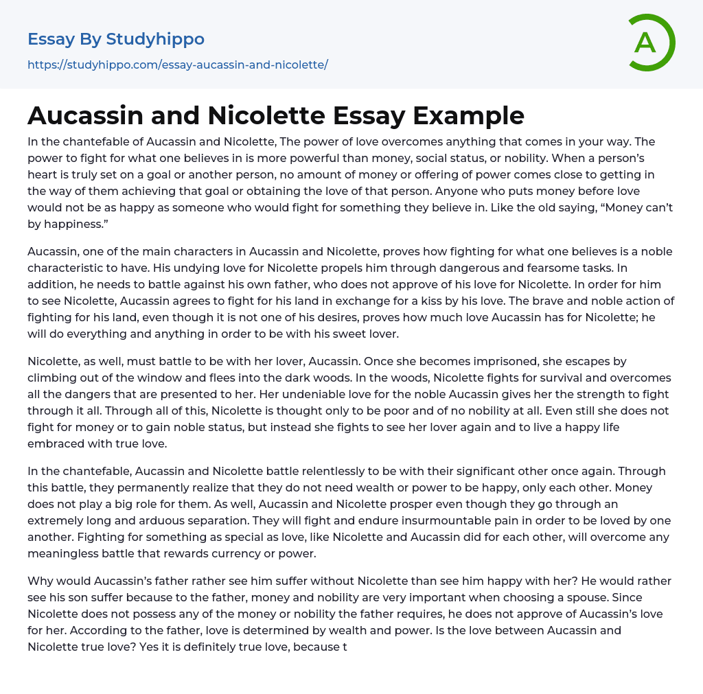 Aucassin and Nicolette Essay Example