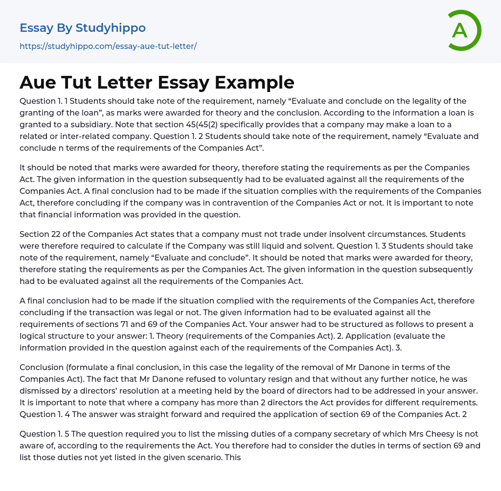 Aue Tut Letter Essay Example