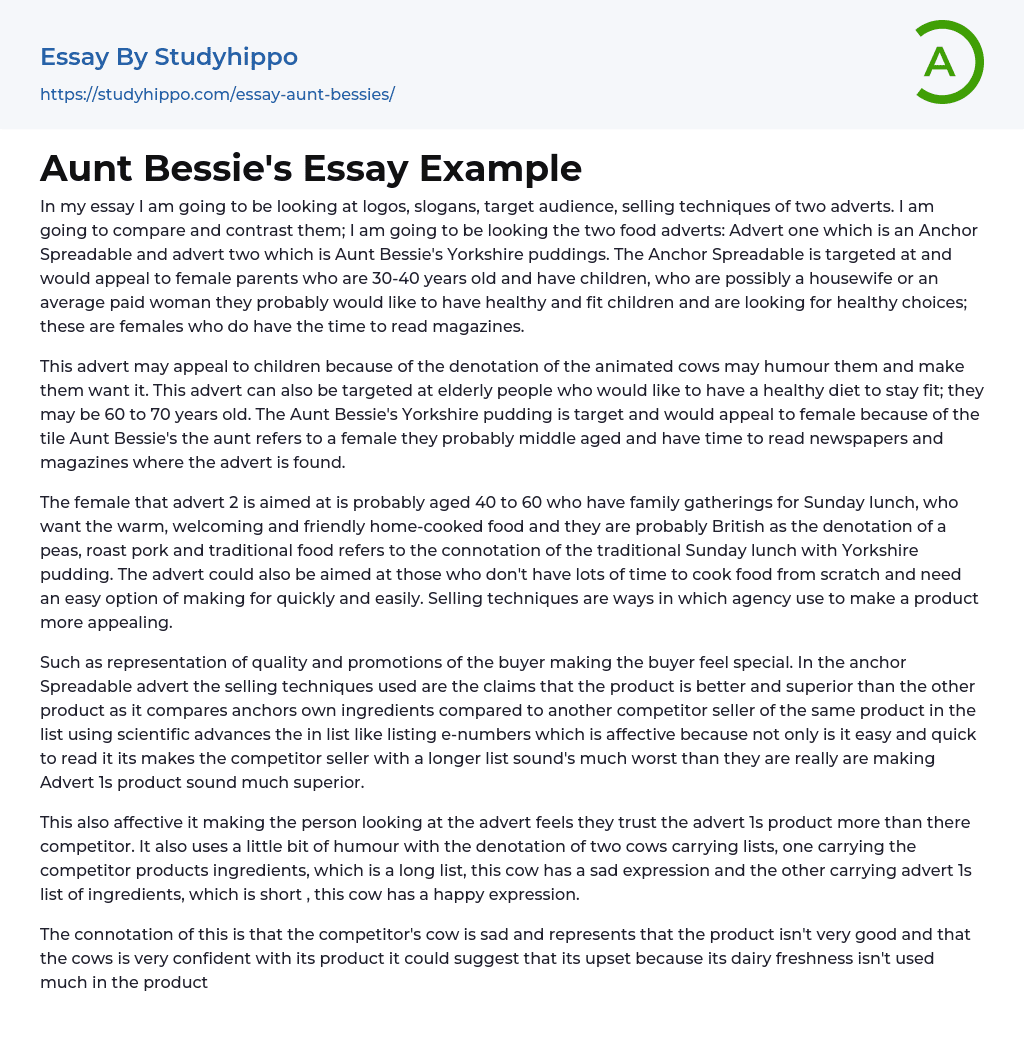 Aunt Bessie’s Essay Example