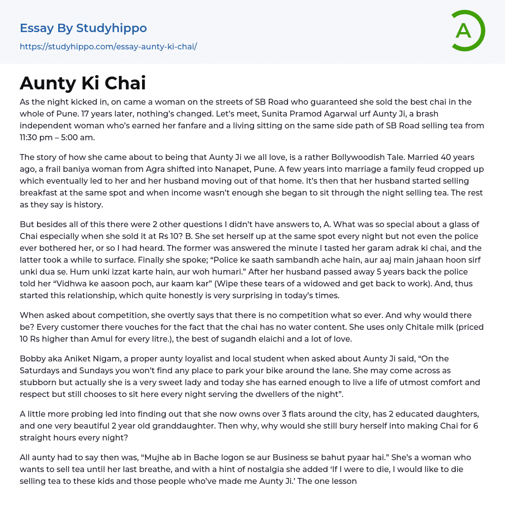 Aunty Ki Chai Essay Example