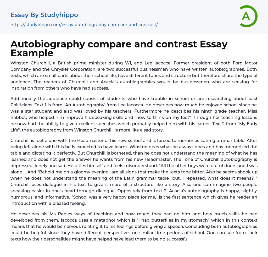 Autobiography compare and contrast Essay Example
