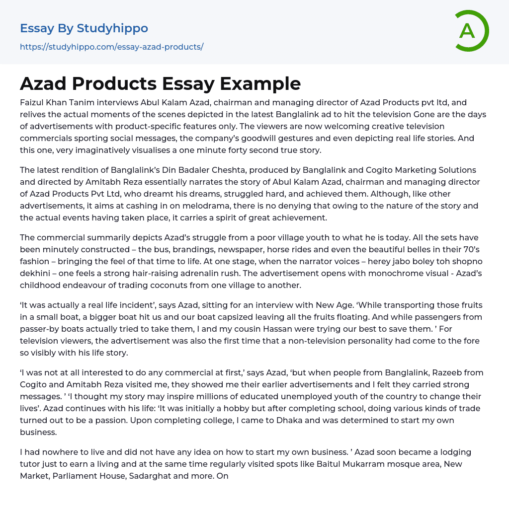 Azad Products Essay Example