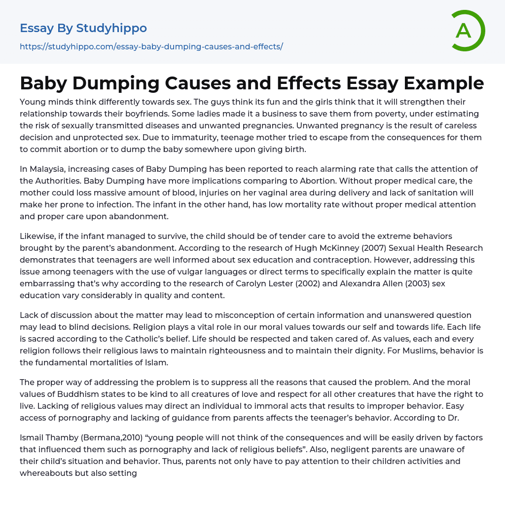 Baby Dumping Causes and Effects Essay Example