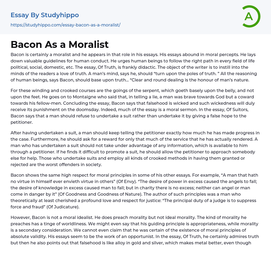 Bacon As a Moralist Essay Example