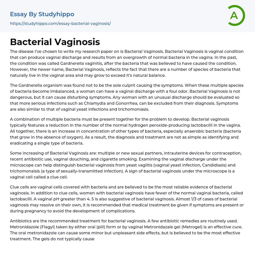 Bacterial Vaginosis Essay Example