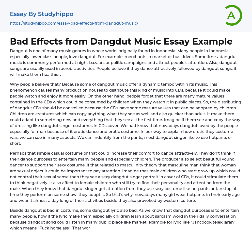 Bad Effects from Dangdut Music Essay Example