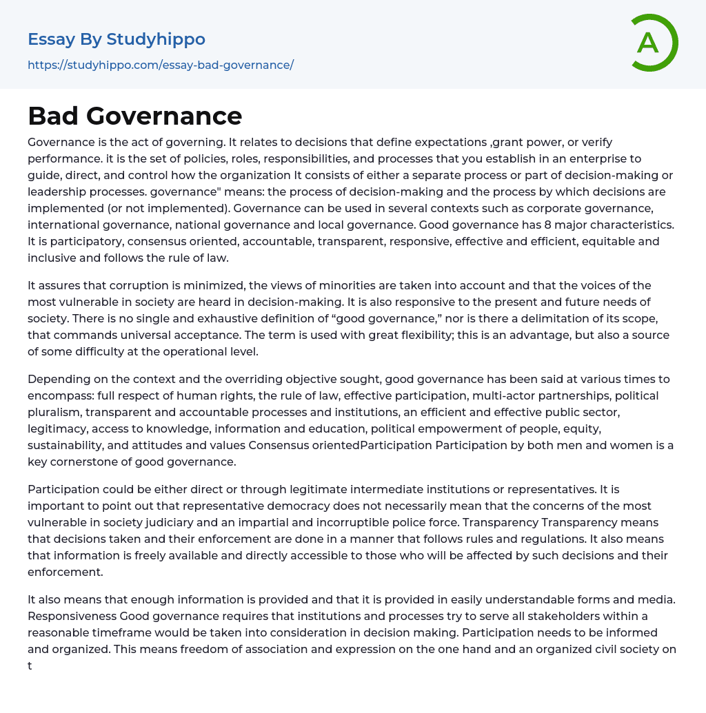 Bad Governance Essay Example StudyHippo