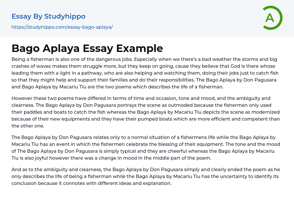 Bago Aplaya Essay Example