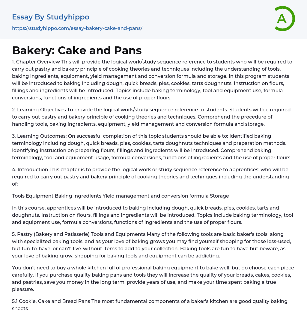 Bakery: Cake and Pans Essay Example