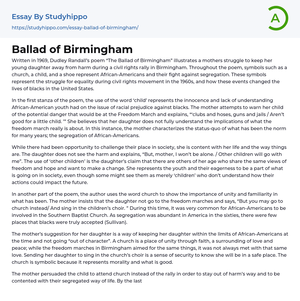 Ballad of Birmingham Essay Example