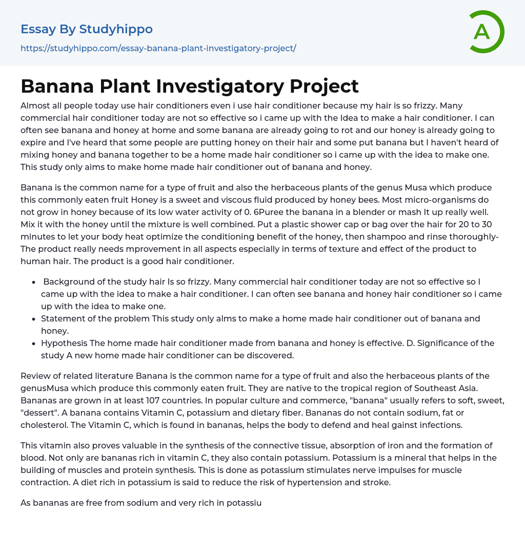 Banana Plant Investigatory Project Essay Example