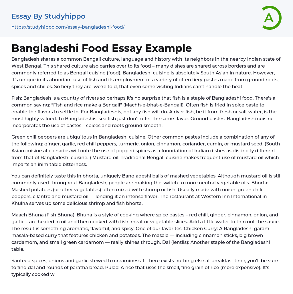 Bangladeshi Food Essay Example