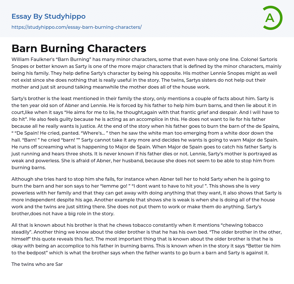 Barn Burning Characters Essay Example