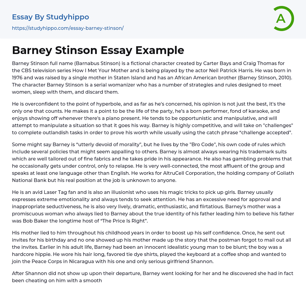 Barney Stinson Essay Example