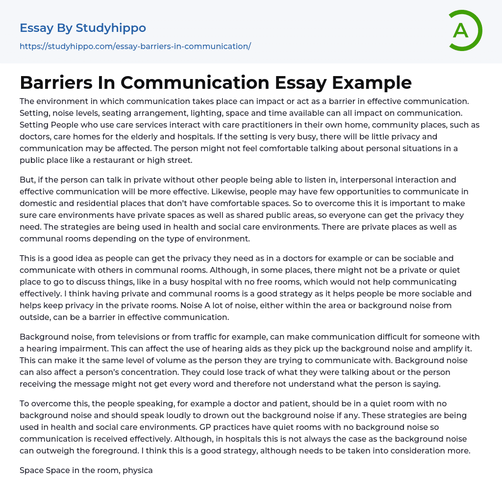 Barriers In Communication Essay Example