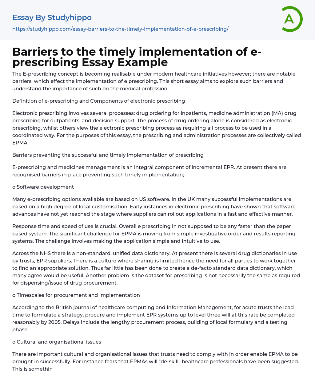 compose a two paragraph essay about the barriers