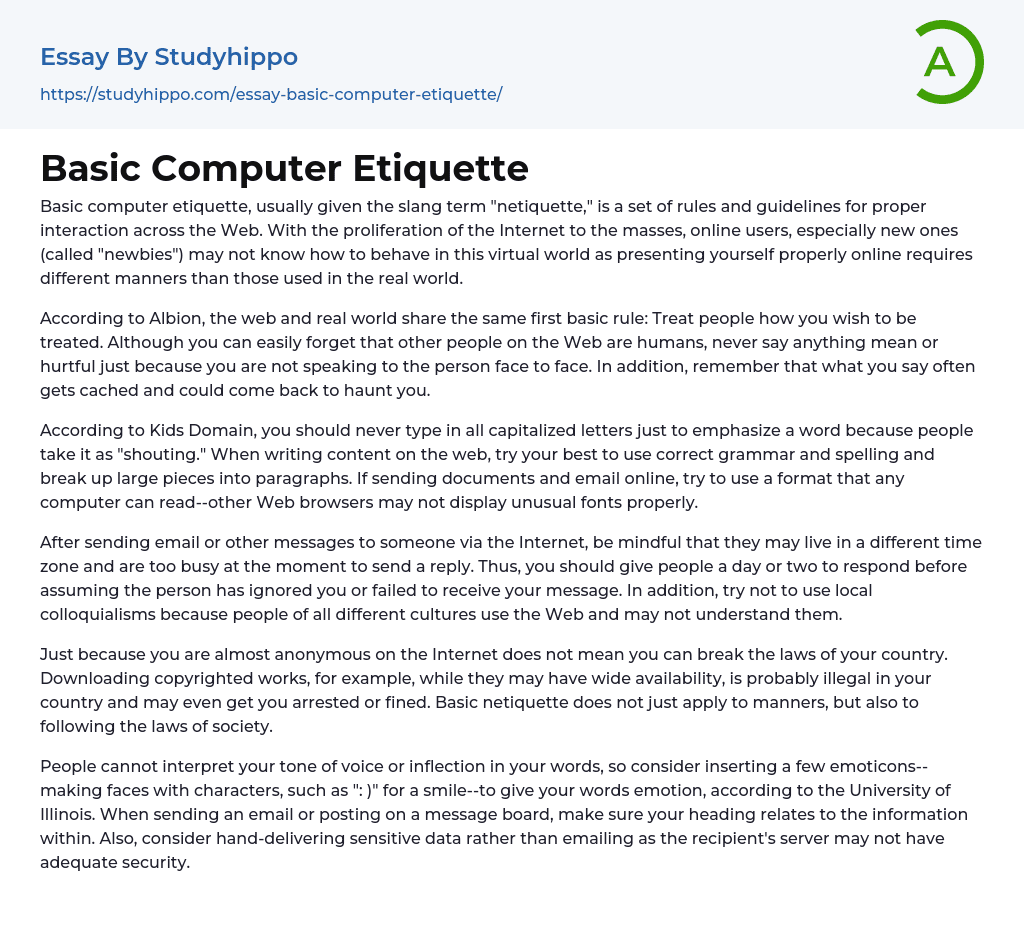 Basic Computer Etiquette Essay Example