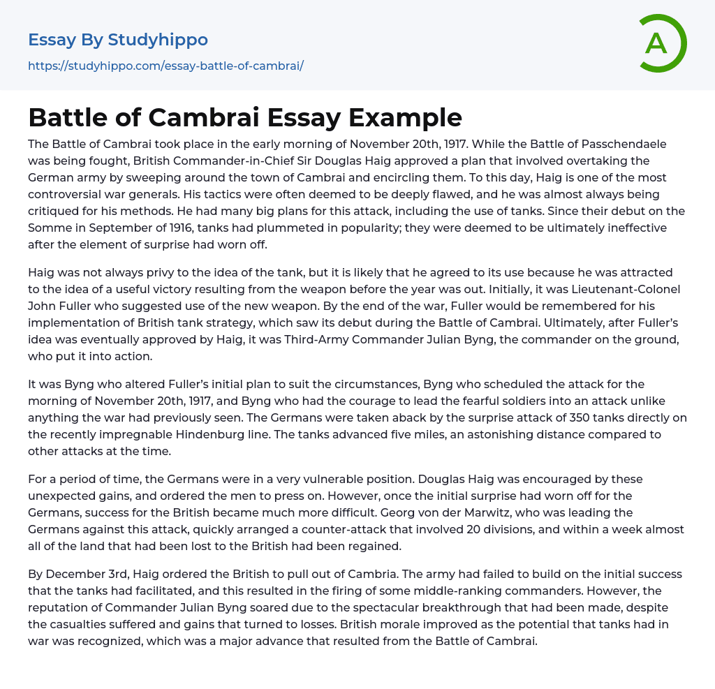 Battle of Cambrai Essay Example
