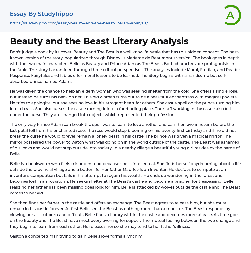 Beauty and the Beast Literary Analysis Essay Example