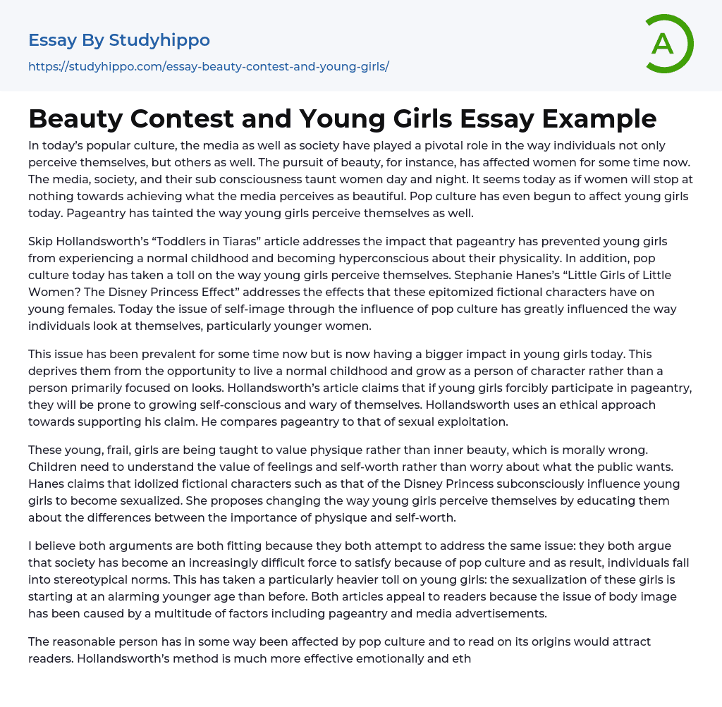 Beauty Contest and Young Girls Essay Example